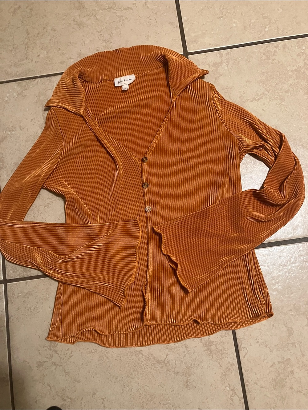 Free Kisses Ribbed Satin Blouse in Orange